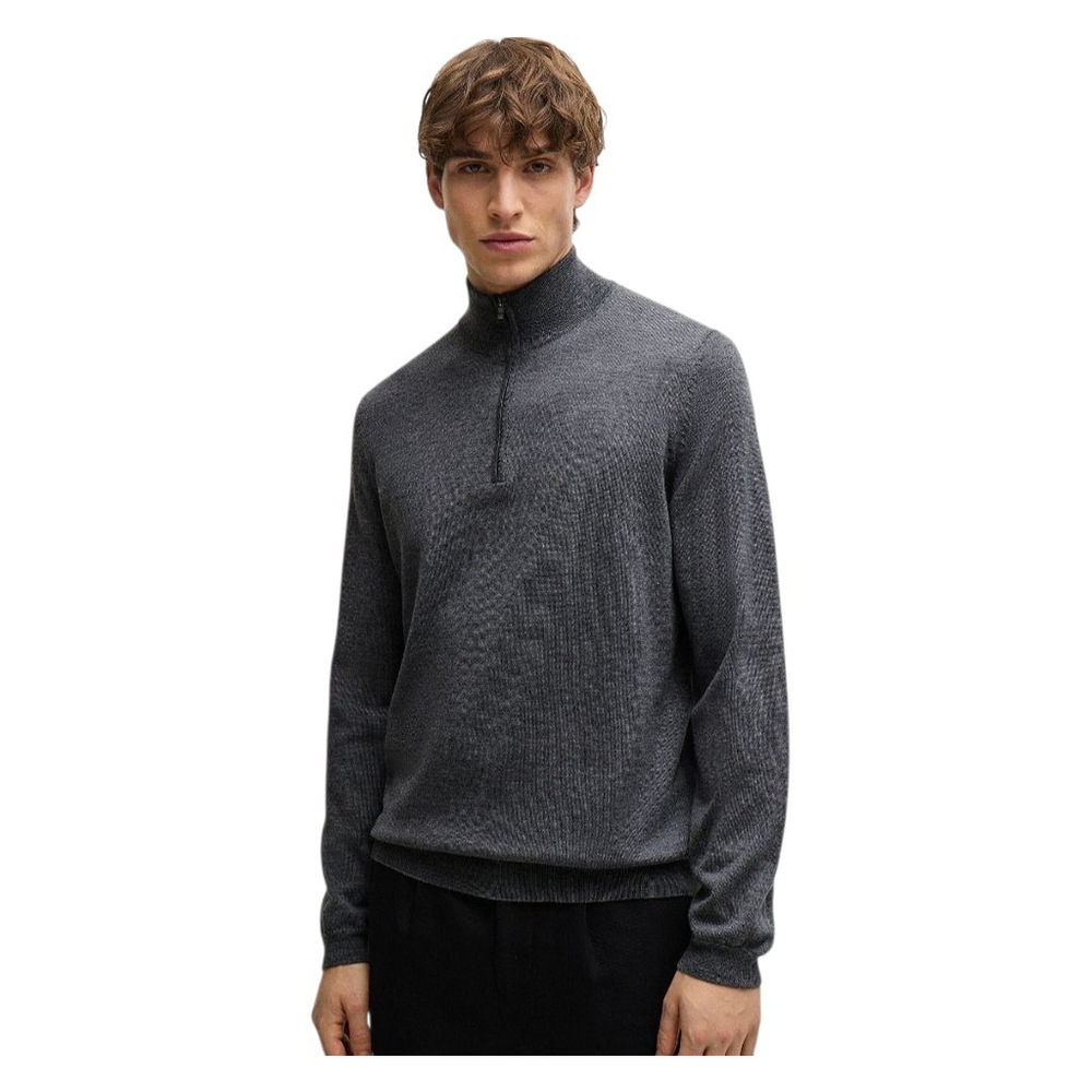 HUGO BOSS Men's Quarter-Zip Slim-Fit Long-Sleeves Pullover Size XXL Gray Color